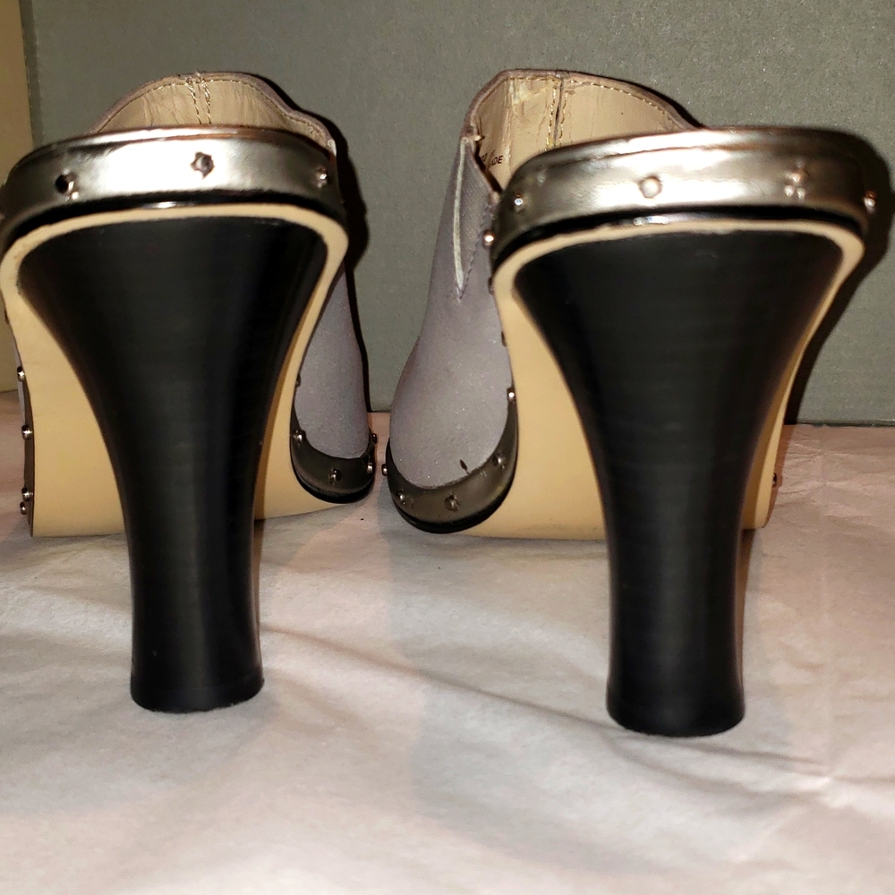 a.n.a Leather Mule Clog Heeled Platform Stud Slide Satin Metallic Women's Sz 9.5 - Picture 10 of 14